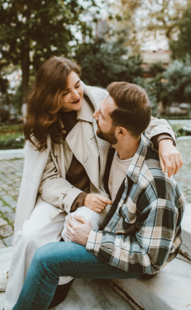 Couple connecting outdoors